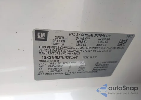 2017 GMC Yukon Xl Denali z USA, uszkodzony, nr VIN 1GKS1HKJ1HR326962